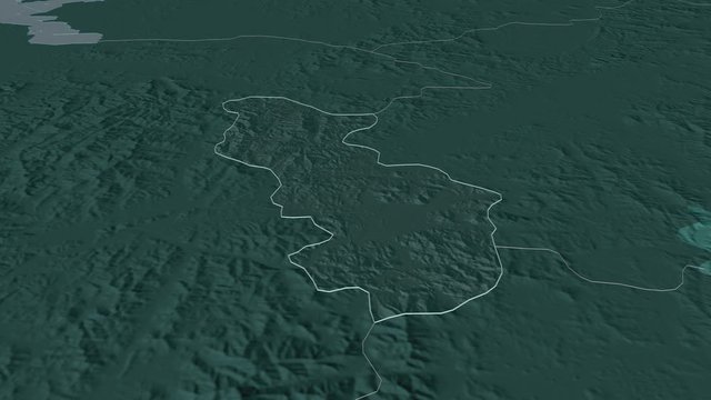 Sejong, metropolitan autonomous city with its capital, zoomed and extruded on the administrative map of South Korea in the conformal Stereographic projection. Animation 3D