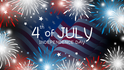 4th of july Independence day design of American flag with fireworks vector illustration