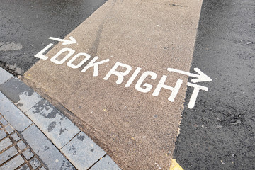 Irish road signage telling foreign tourists to look right
