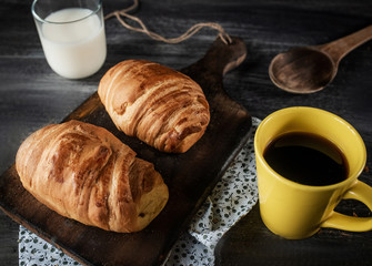 bread with milk and coffee breakfast