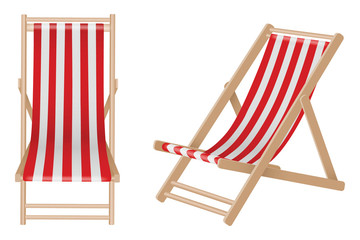 Isolated beach wooden deck chairs