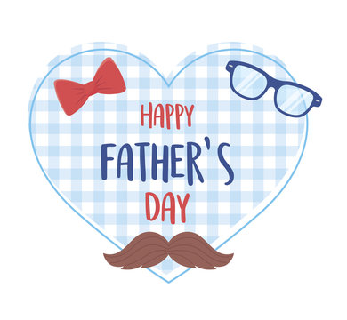 happy fathers day, moustache glasses bow tie background heart