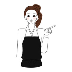 笑顔で指をさす女性店員