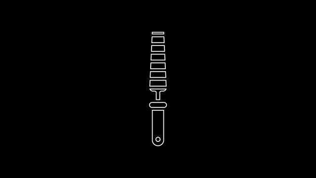 White line Chisel tool for wood icon isolated on black background. 4K Video motion graphic animation