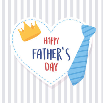 happy fathers day, necktie crown heart on striped background