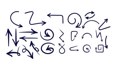 Arrow vector set. Arrows with grunge brush texture. Watercolor brush. Dirty artistic design elements Isolated on white background. Vector illustration