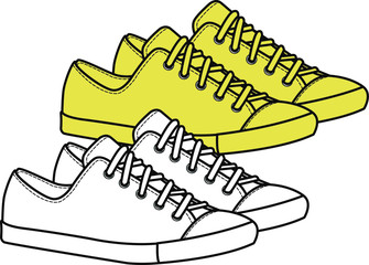 Sneakers top view. Flat sport shoes vector illustration. SHOE, fashion flat sketch