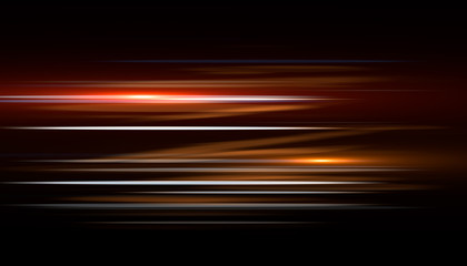 Light and stripes moving fast over dark background.design of the light effect. Vector blur in the light of radiance. Element of decor. Horizontal rays of light.