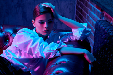 girl in colored light