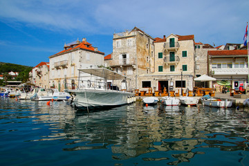 Fototapeta premium Town of Milna waterfront and marina view, Island of Brac, Dalmatia, Croatia
