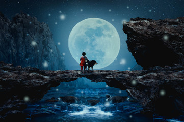 Obraz premium man and moon