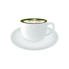 Hot Green Tea Latte in white cup and white suace