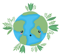 Naklejka premium Kawaii world sphere cartoon with leaves vector design