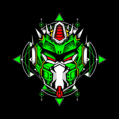 Robot head with sacred background, can use for gaming logo, e sport, t shirt. Editable