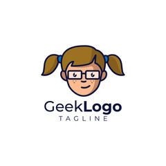 Simple minimalist geek head mascot logo design vector template