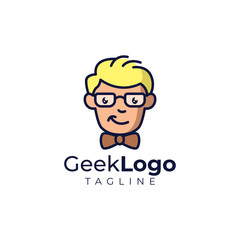 Simple minimalist geek head mascot logo design vector template