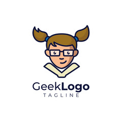 Simple minimalist geek head mascot logo design vector template