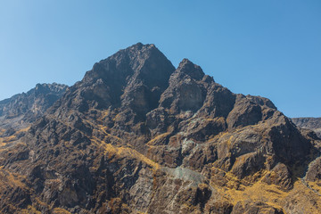 Mountain of Rocks whit Yellow Grass in Clear Day at Choro Road, La Paz / Bolivia