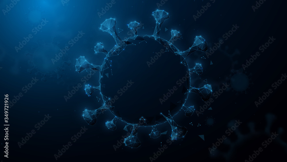Aufkleber abstract 3d wireframe of coronavirus from lines, triangles, particle, low poly and wireframe design.