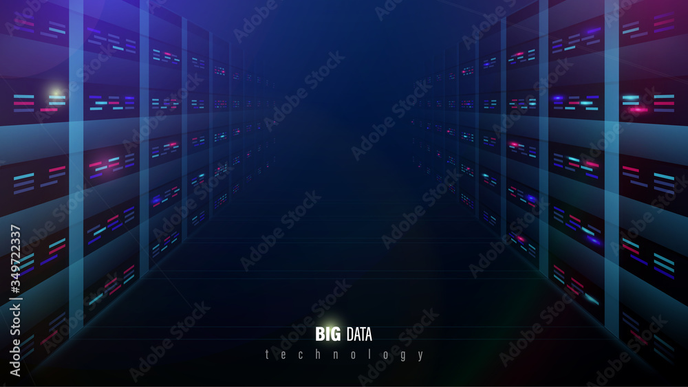 Fototapete server room interior in datacenter and supercomputers. concept of big data storage network and cloud