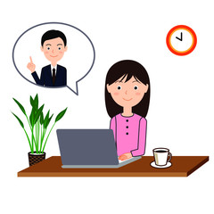 ビデオ会議をする女性のイラスト