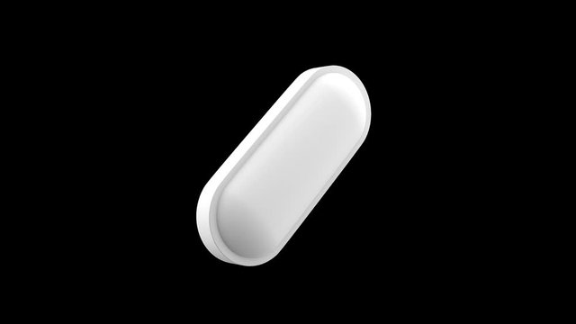 White pills isolated rotating. Seamless looping. Alpha channel / Luma matte. 4K UHD. 3d rendering. 