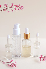 Cosmetic products for face and body in containers without labels. The concept of Spa skin care and body.