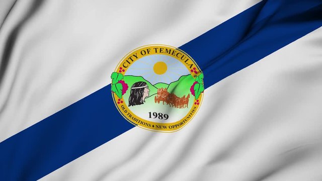 Temecula city of California flag is waving 3D animation. Temecula of california state flag waving in the wind. Temecula city flag seamless loop animation. 4K