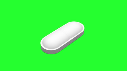 White pills isolated. Green Screen. 4K UHD. 3d rendering. 