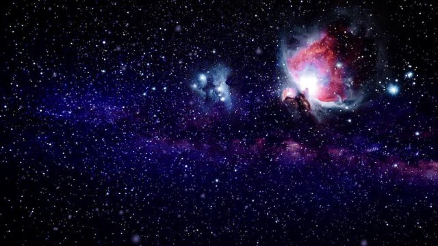 4k Space flight into a star field. Basic 3D rendering of a space flight into the Horsehead Nebula star field. Flying In Orion Nebula 4K is motion footage for scientific films and cinematic in space. 
