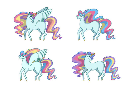Premium Vector  Cute cartoon unicorn pegasus with rainbow mane
