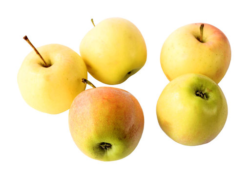 Set Of Yellow Apples Isolated On White Background