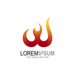 W logo with fire design illustration, Flame icons