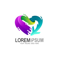 Heart logo and airplane design combination, 3d logo with colorful 