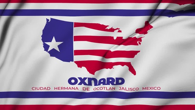 Oxnard city of California flag is waving 3D animation. Oxnard of california state flag waving in the wind. Oxnard city flag seamless loop animation. 4K