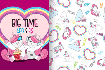 cute cartoon animal magical unicorn with a seamless pattern for kids