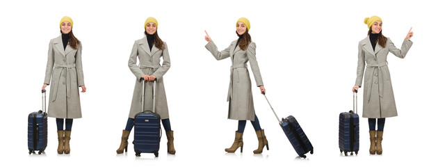 Woman with suitcase ready for winter vacation