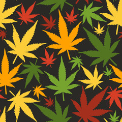 Marijuana leaves seamless vector pattern. Cannabis seamless pattern. Pattern with marijuana leaf.