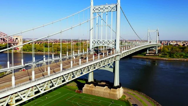 Aerial Arc Shot of the RFK and the Hell Gate Bridge Over the East River