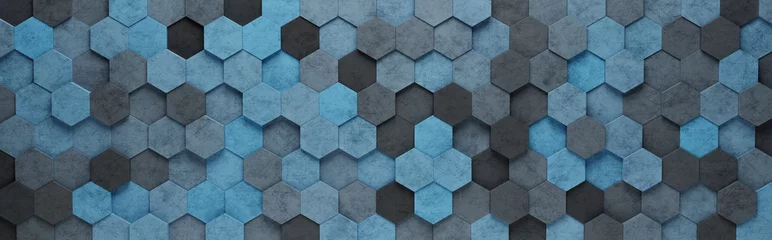 Fototapete Halle Blaues Sechseck-Fliesen 3D-Muster-Hintergrund