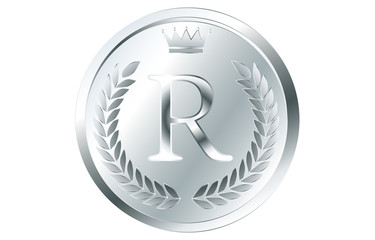 月桂冠と王冠のアルファベットコイン R