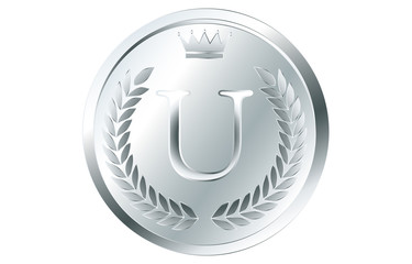 月桂冠と王冠のアルファベットコイン U