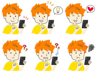 スマホを操作する男性のセット