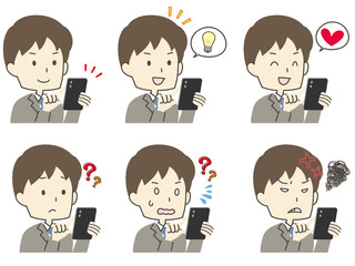 スマホを操作する男性のセット