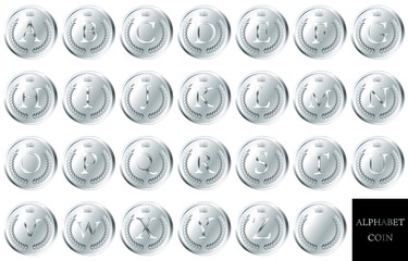 月桂冠と王冠のアルファベットコイン セット