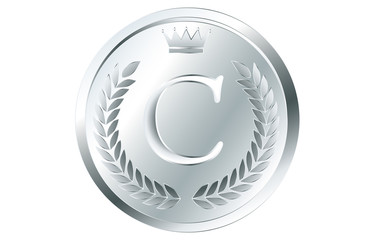 月桂冠と王冠のアルファベットコイン C