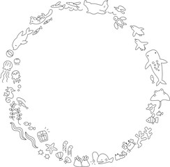 海の生き物の丸いフレーム