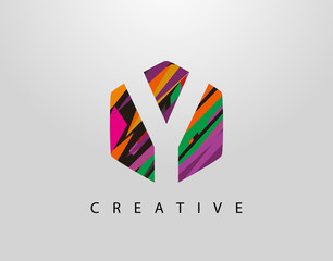 Abstract Hexagon Y Letter Logo. Initial Y With Creative Colorful Strips