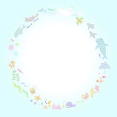 海の生き物の丸いフレーム