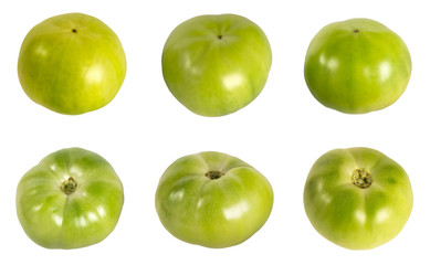Set of a green tomato isolated on white background